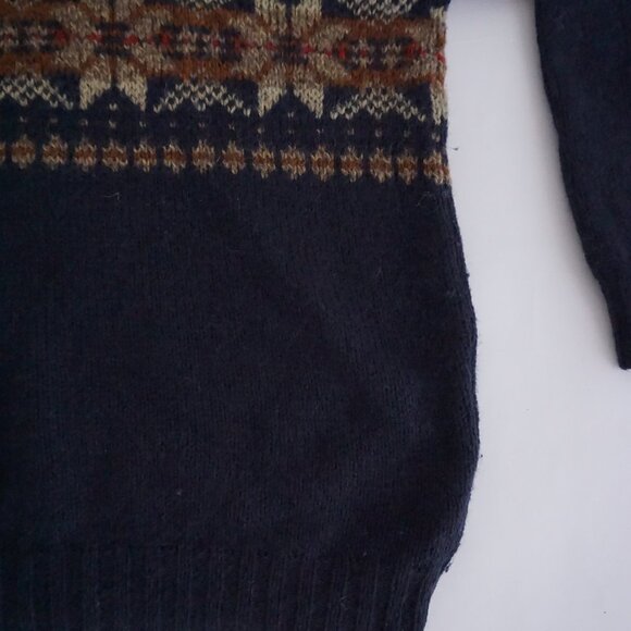 Vintage Eddie Bauer Navy Wool Fair Isle Cabincore Eclectic Grandpa Sweater XL - Picture 6 of 10